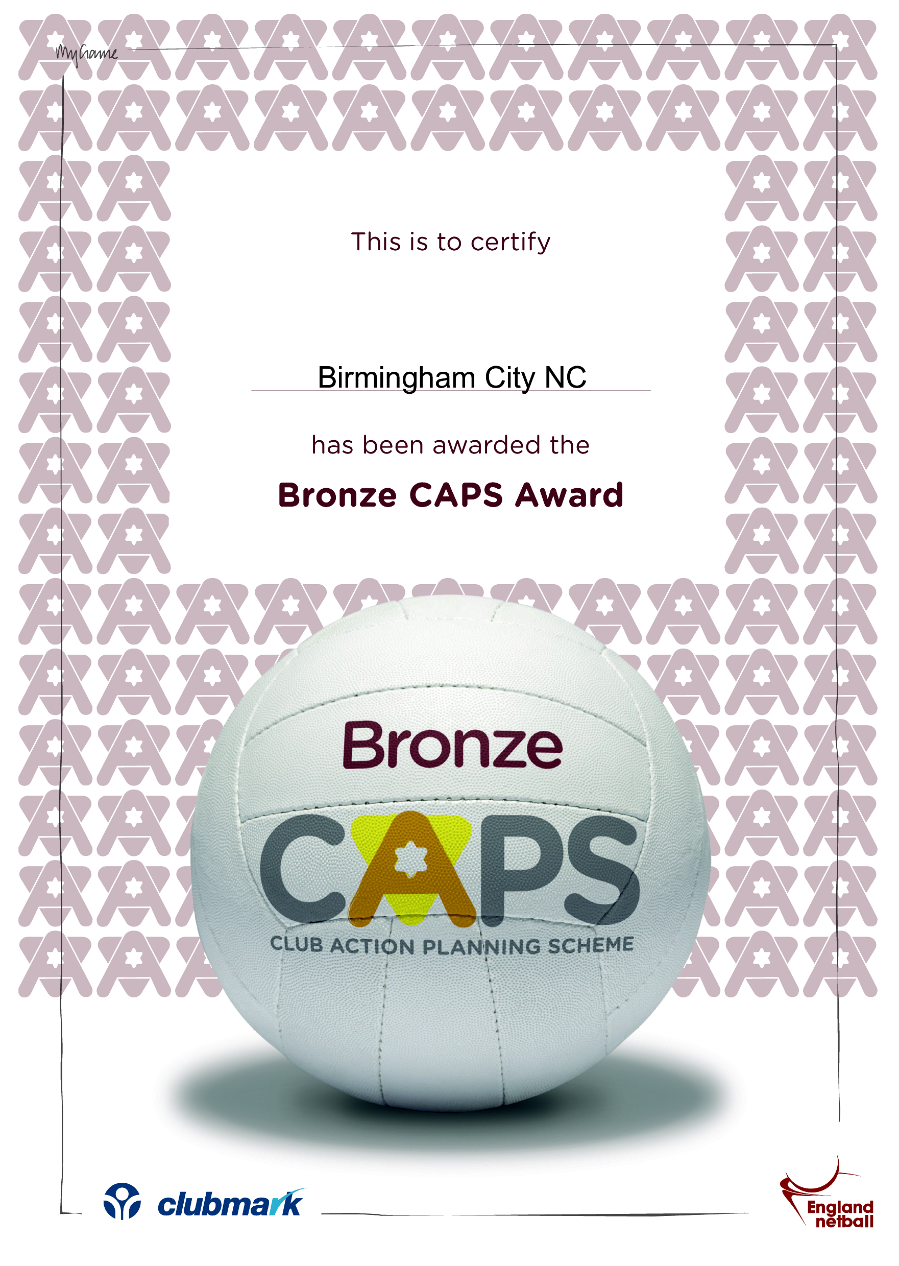 Bronze CAPS Certificate