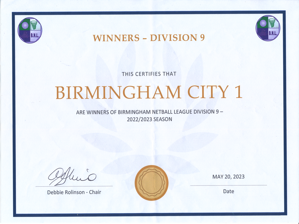 Birmingham City 1 certificate
